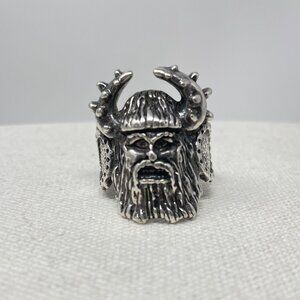 Viking Head Ring Stainless Steel Size 11.5 Silver-Tone Biker Goth Punk Metal